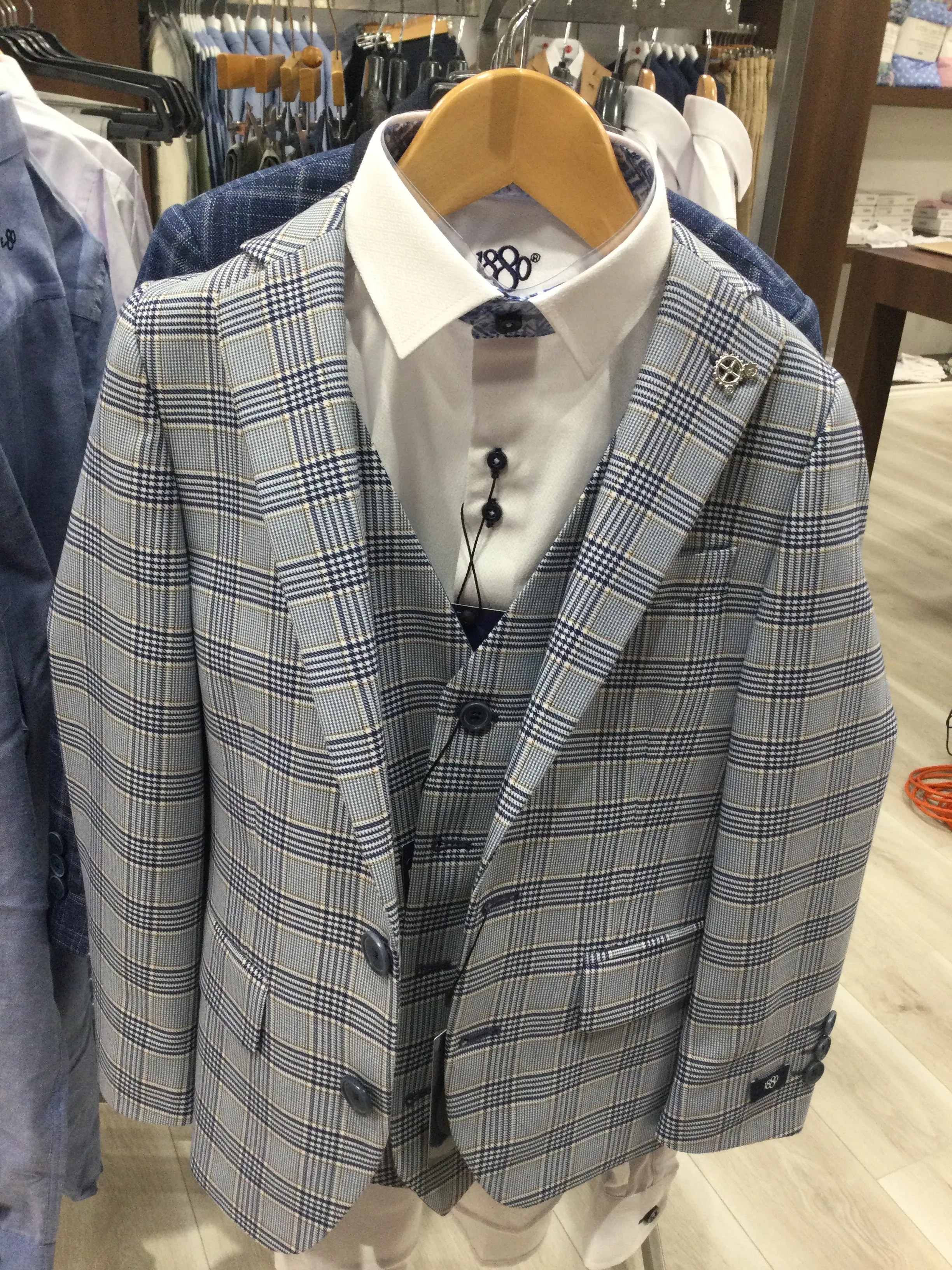 1880 Club Boys Light Blue Check Blazer