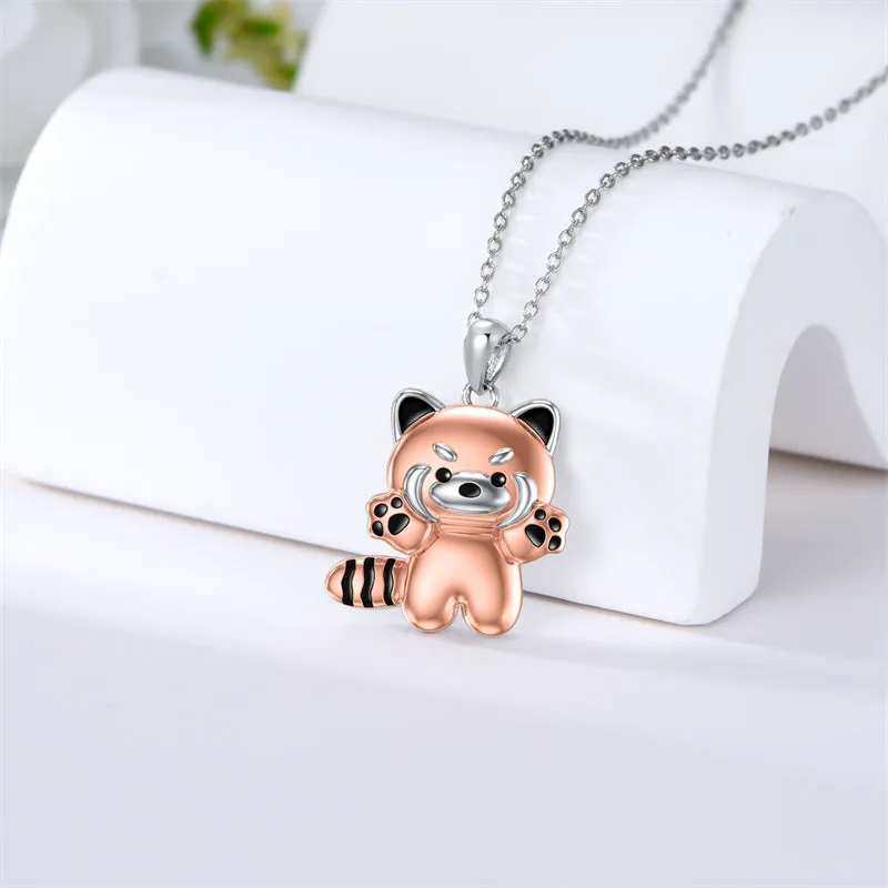 925 Sterling Silver Rose Gold Red Panda Necklace - Elegant Panda Jewelry Gift for Women, Daughters, and Friends - Perfect Christmas Present