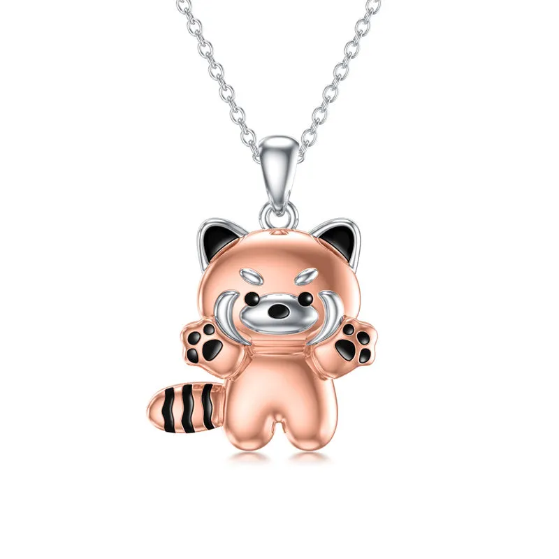 925 Sterling Silver Rose Gold Red Panda Necklace - Elegant Panda Jewelry Gift for Women, Daughters, and Friends - Perfect Christmas Present