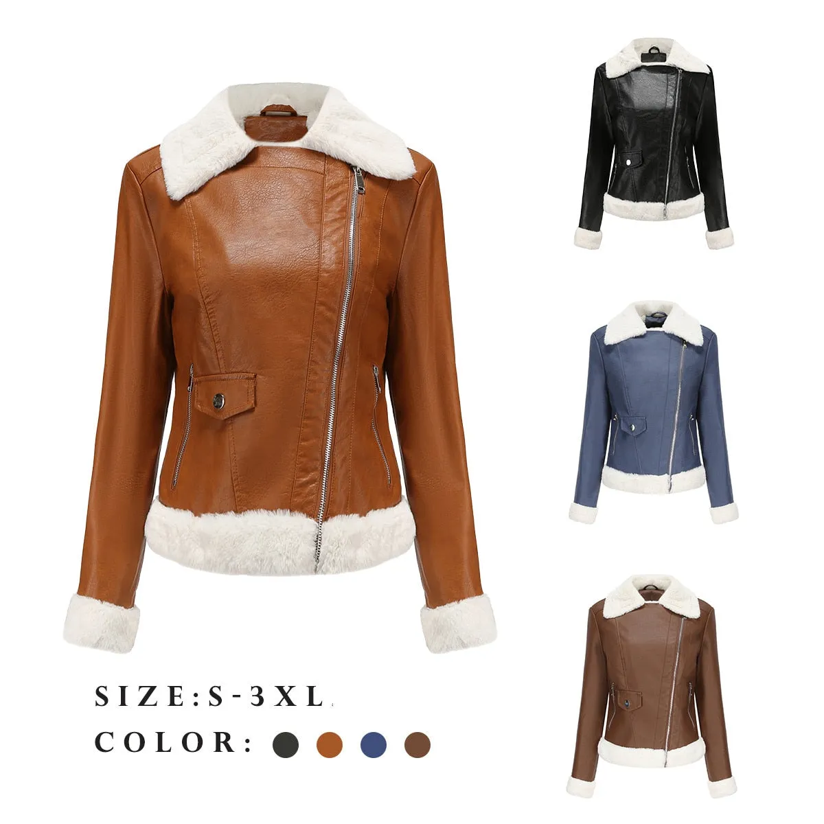 Ashore Shop 2023 Autumn And Winter New Plush Leather Clothing Women's European Size Warm Long Sleeve Lapel Coat Commuter Casual Trend Jacket