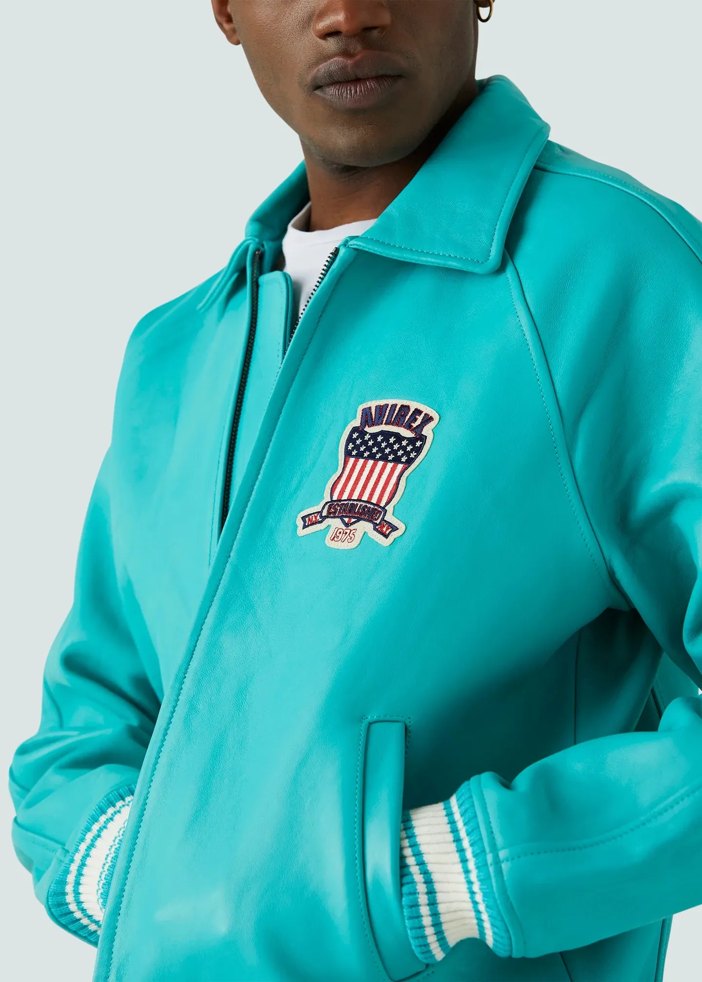 AVIREX ICON LEATHER JACKET TURQUOISE