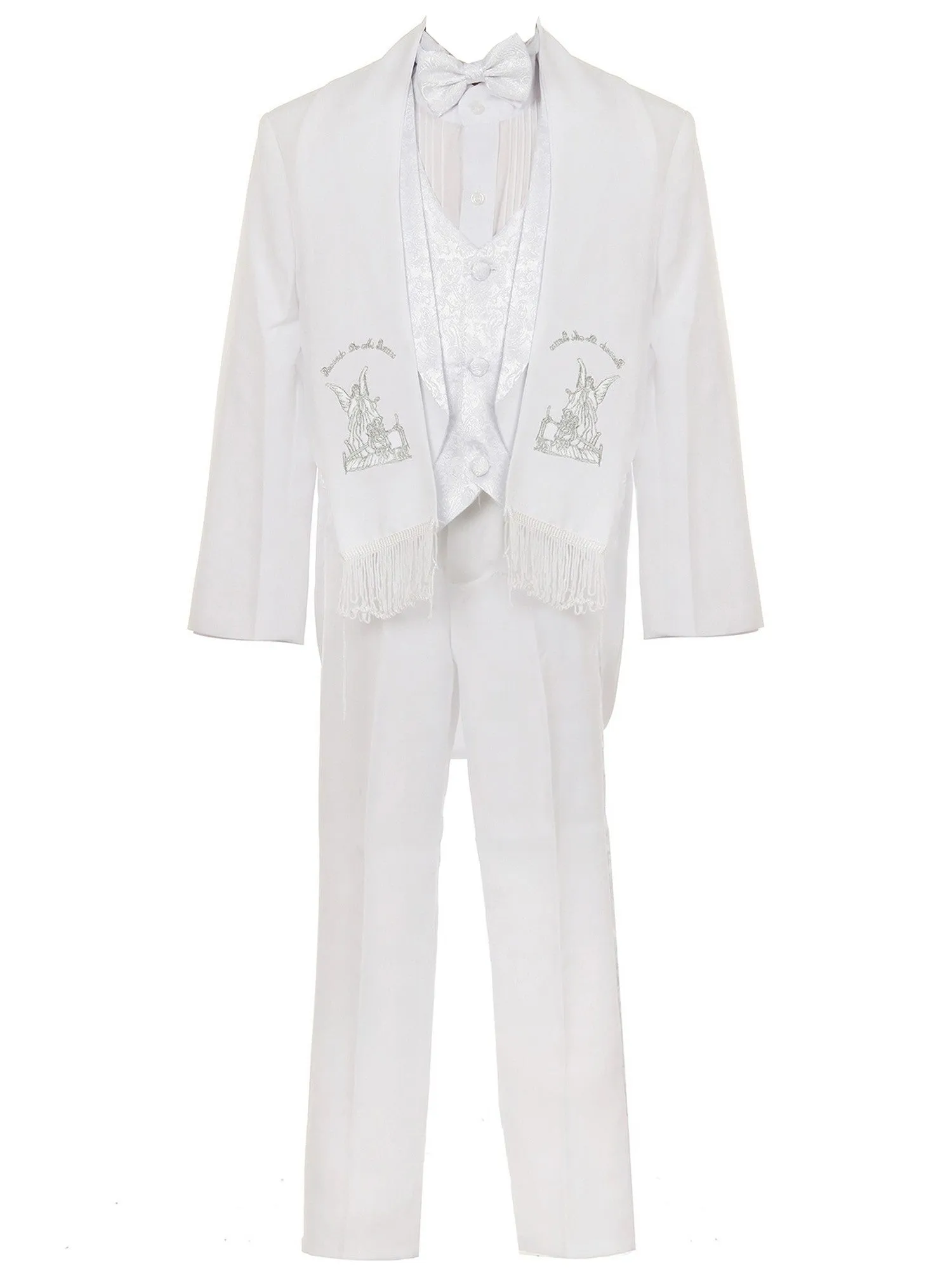 Baby Boys White Guardian Angel Embroidery Baptism Tuxedo Suit 3-24M