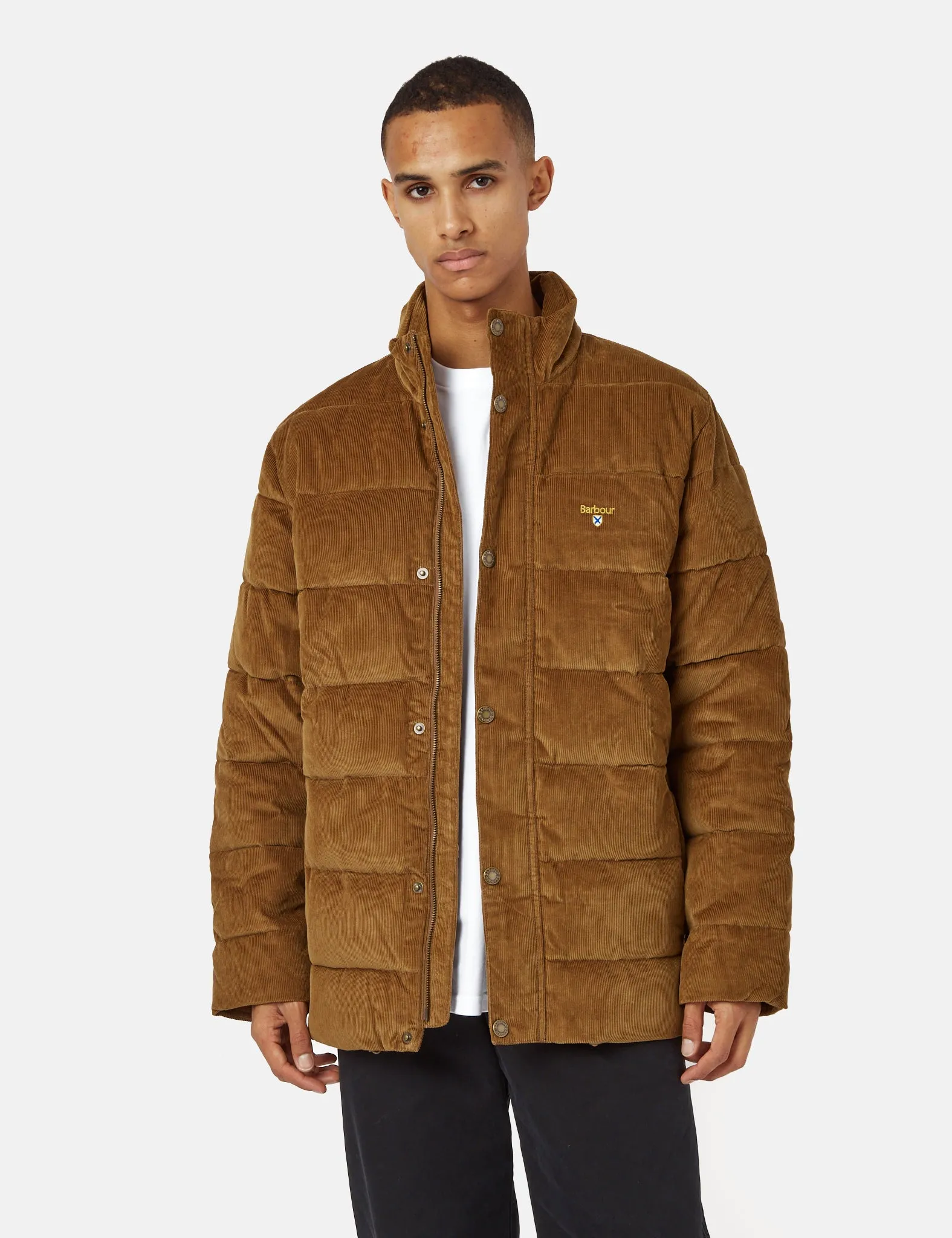 Barbour Crested Baffle Quilt Coat (Cord) - Beige/Ivy Tartan