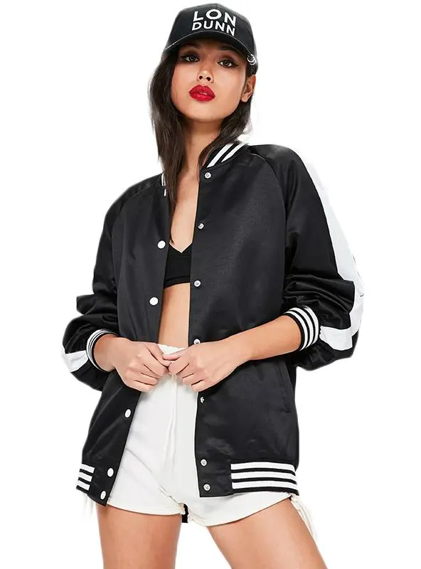 BASEBALL JACKET BLACK WHITE COLOR BLOCK