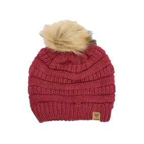 Burgundy Knit Pom Pom Cap