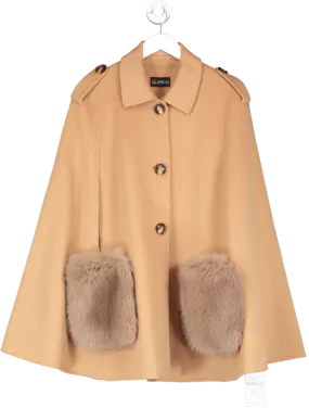 Charlotte B Brown Cashmere Cape With Faux Fur Pockets One Size