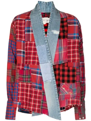 Checked Patchwork Wrap-Around Jacket