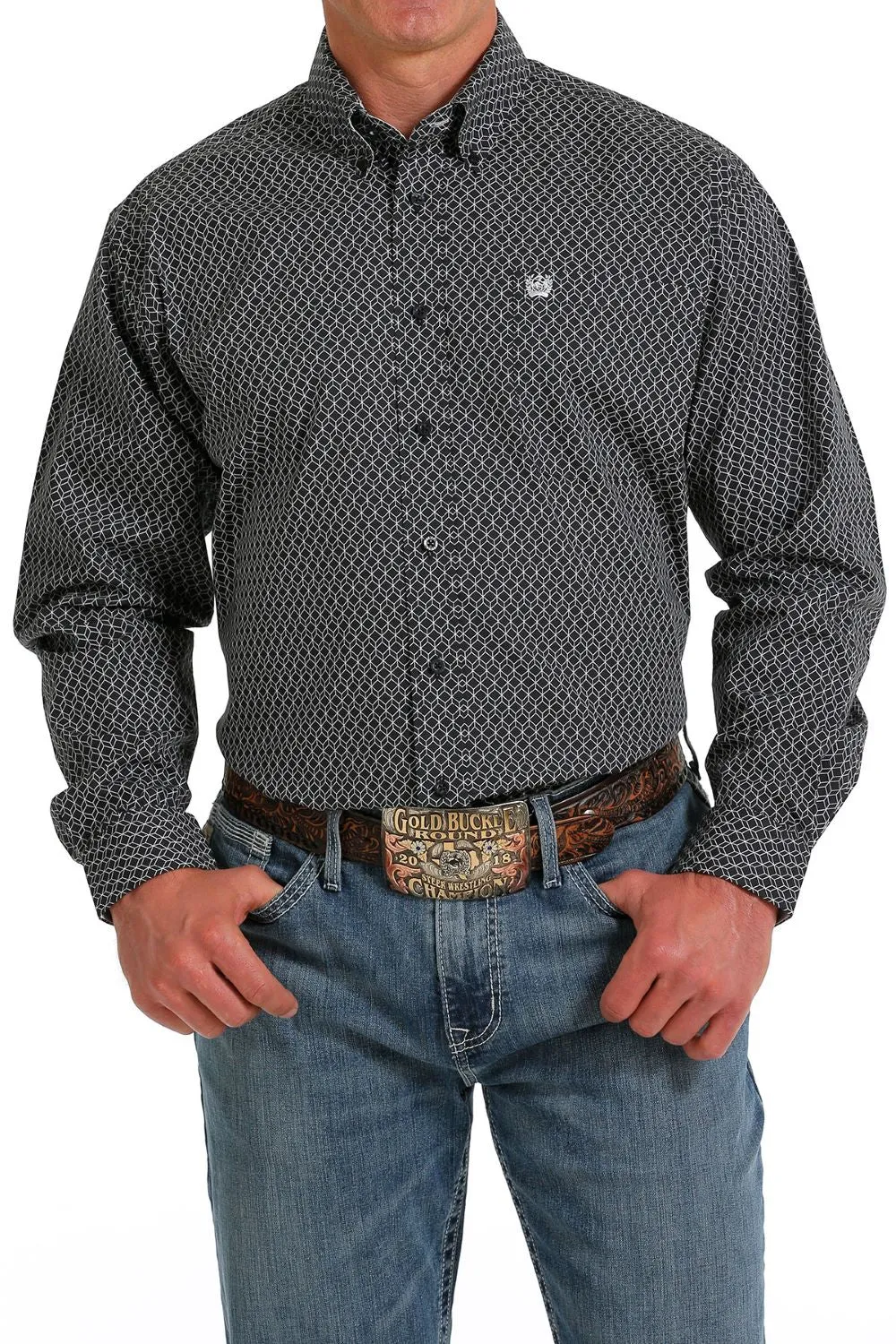 'Cinch' Men's Geo Print Classic Fit Button Down - Navy