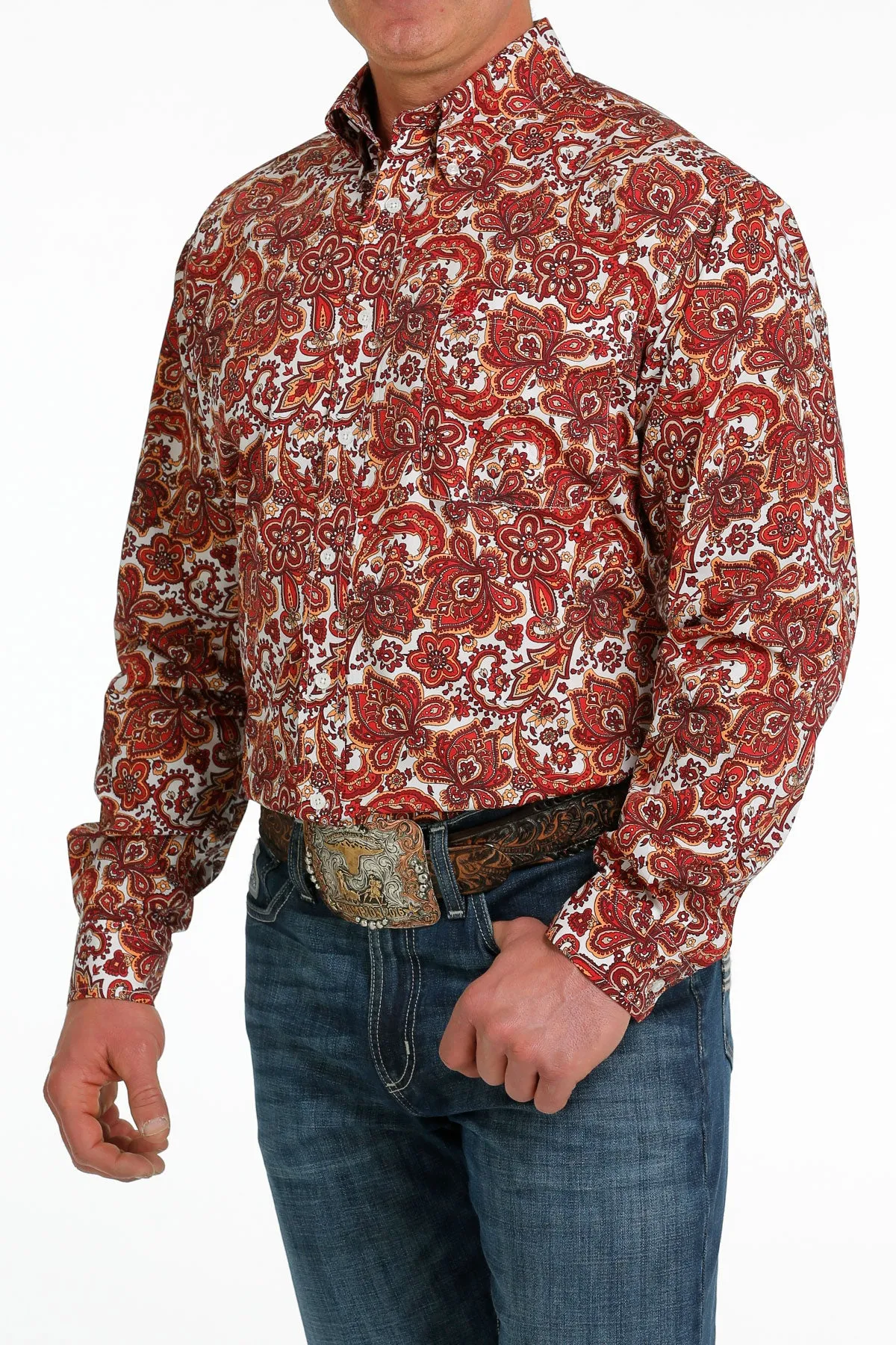 'Cinch' Men's Paisley Print Classic Fit Button Down - White