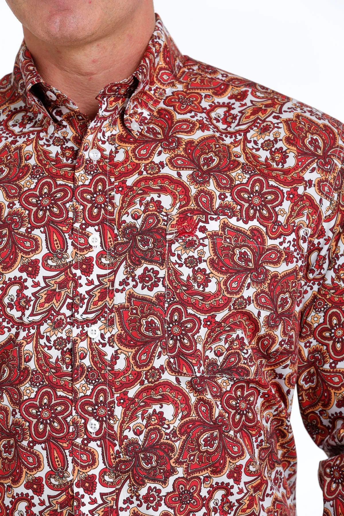 'Cinch' Men's Paisley Print Classic Fit Button Down - White