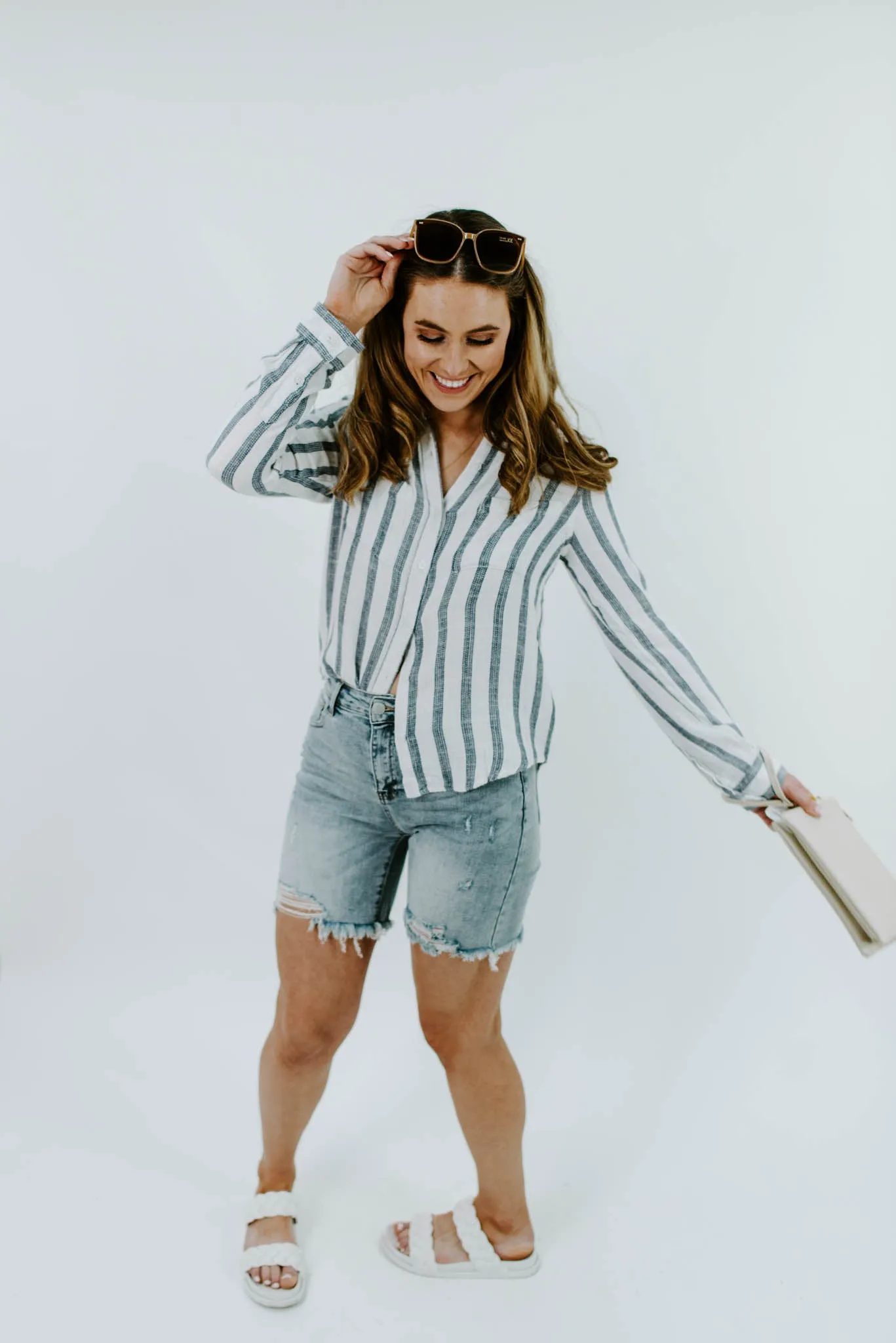 Classic Beauty Stripe Button Down Top