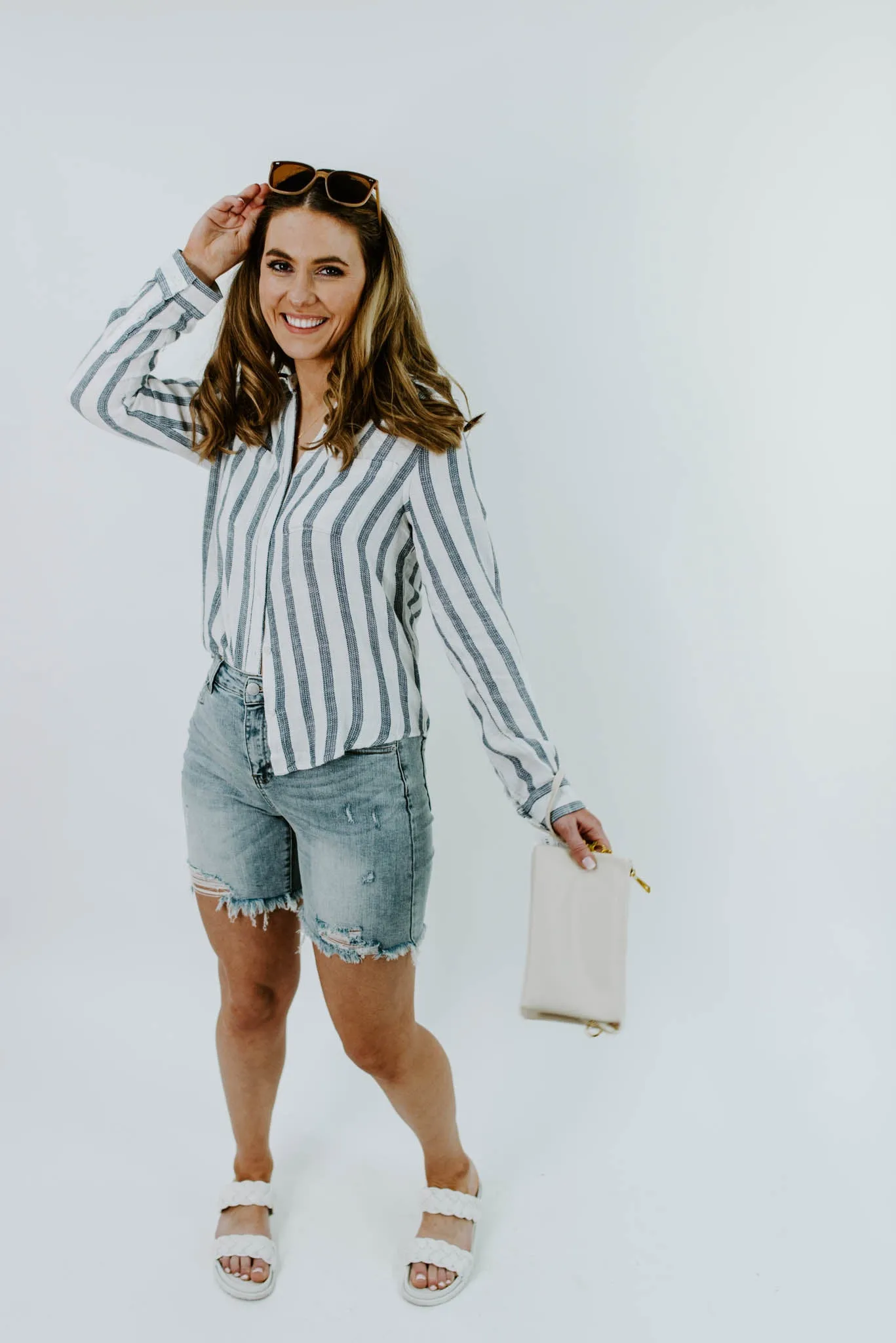 Classic Beauty Stripe Button Down Top