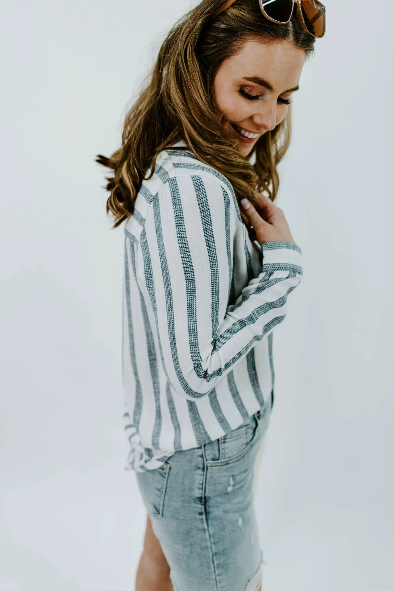 Classic Beauty Stripe Button Down Top