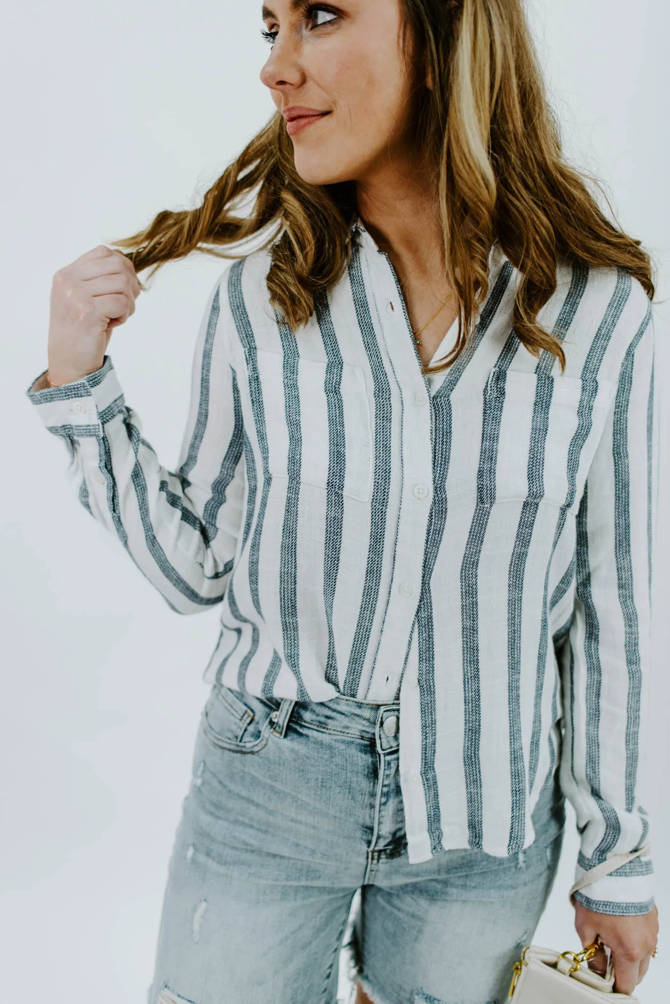 Classic Beauty Stripe Button Down Top