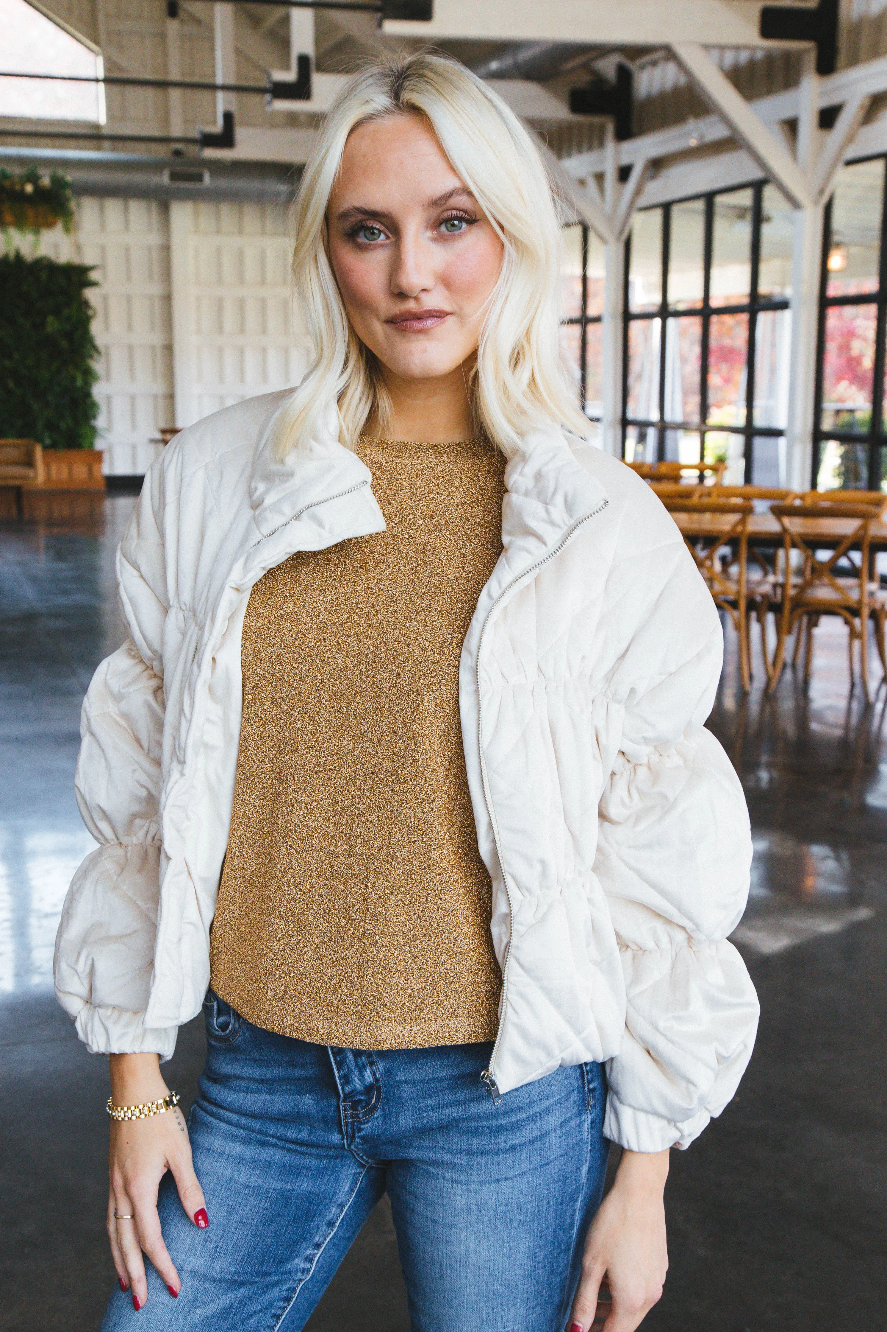 Cosmic Quilted Coat, Cream | Sadie & Sage