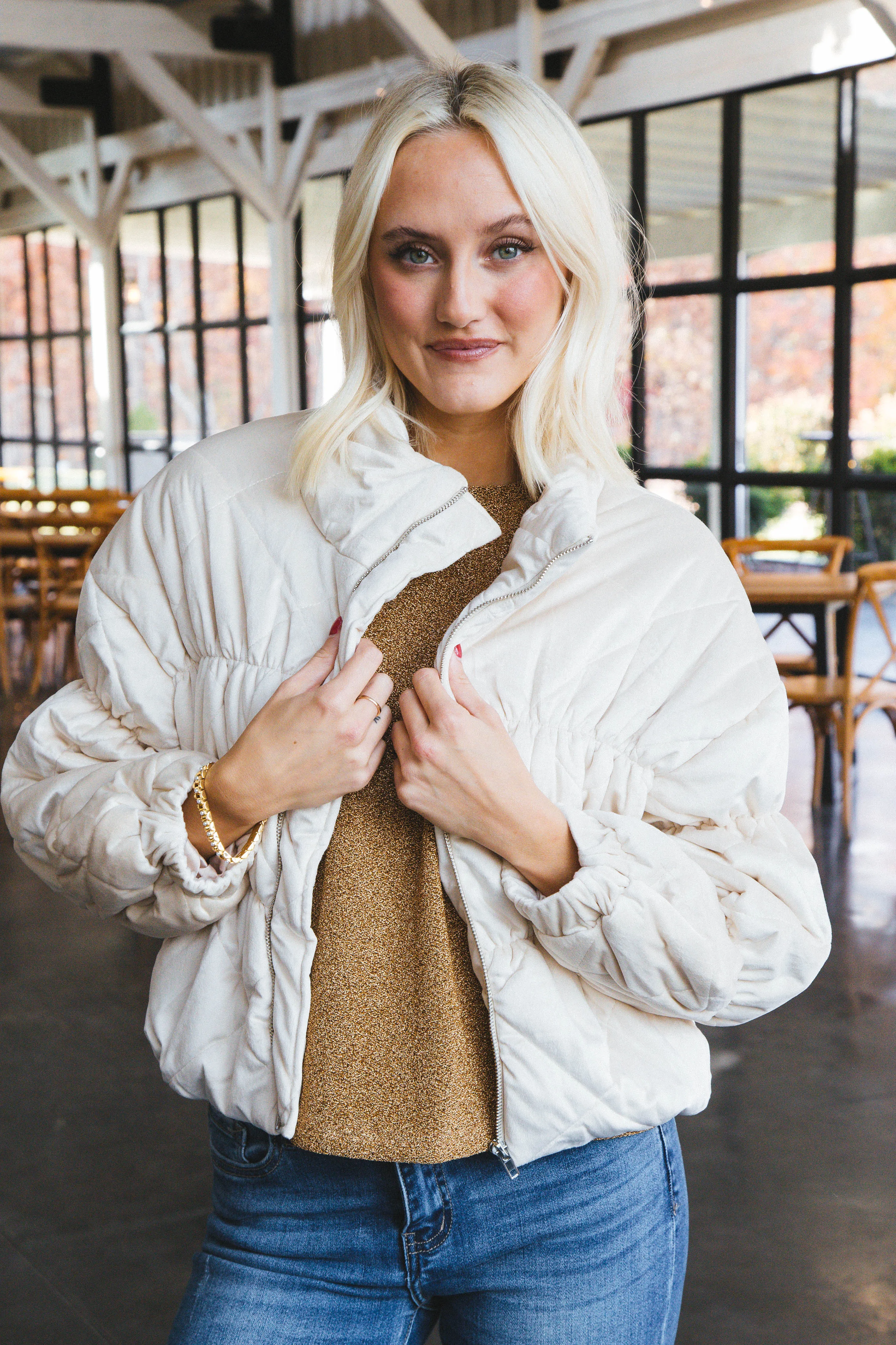 Cosmic Quilted Coat, Cream | Sadie & Sage