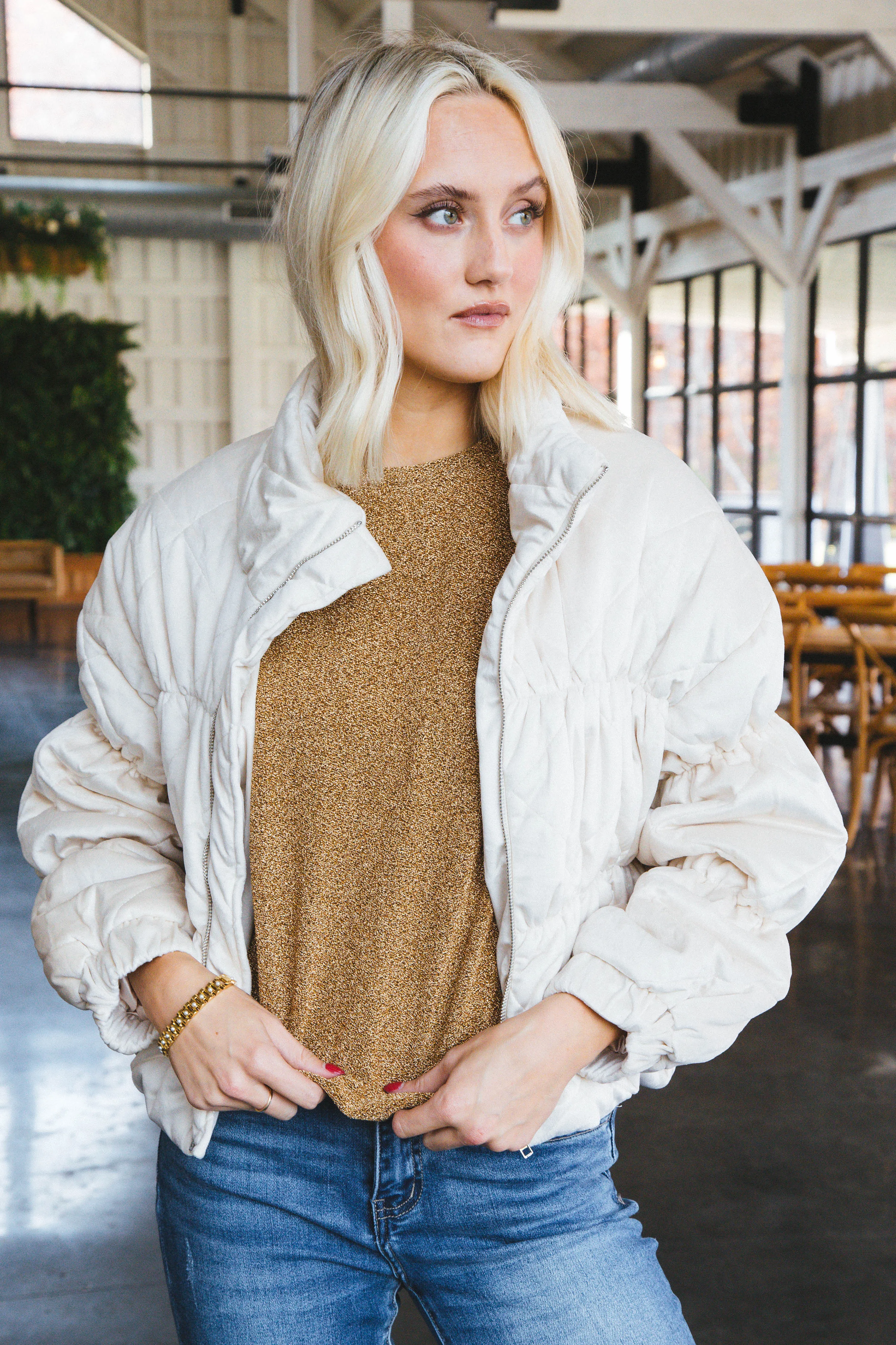 Cosmic Quilted Coat, Cream | Sadie & Sage