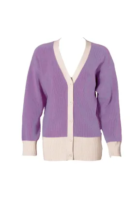 DAISY By VOIR Long Sleeves Color-Contrast Paneled Open Knit Cardigan