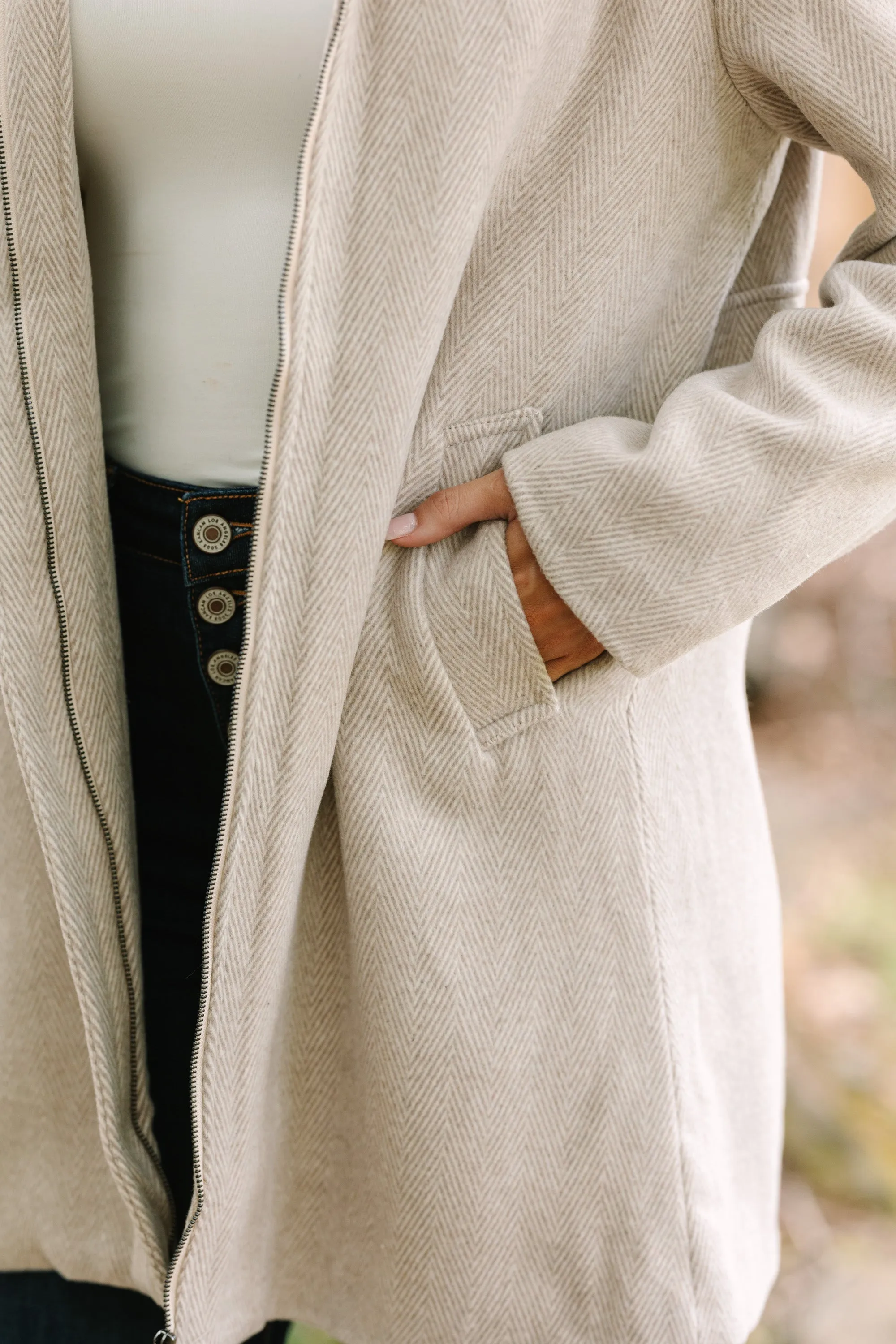 Do What You Can Oatmeal Brown Herringbone Coat