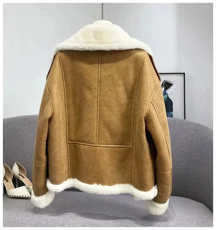 Double Face Sheep Shearling Genuine Leather Coat (2 colors)