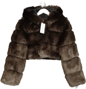 Elvire Paris Brown Hooded Faux Fur Jacket UK S