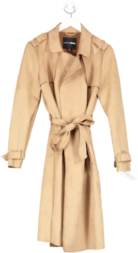 Fashion Nova Beige Building Businesses Faux Suede Trench Coat UK S