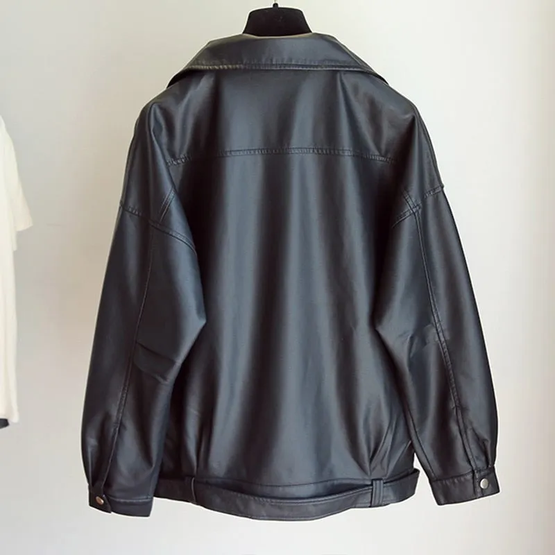 Faux Soft Leather Jacket with Belts