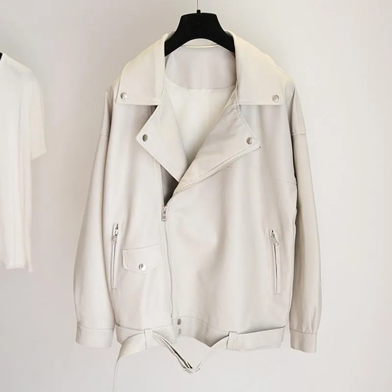 Faux Soft Leather Jacket with Belts