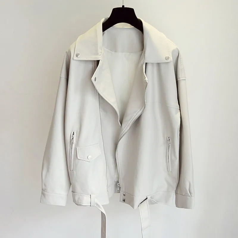 Faux Soft Leather Jacket with Belts