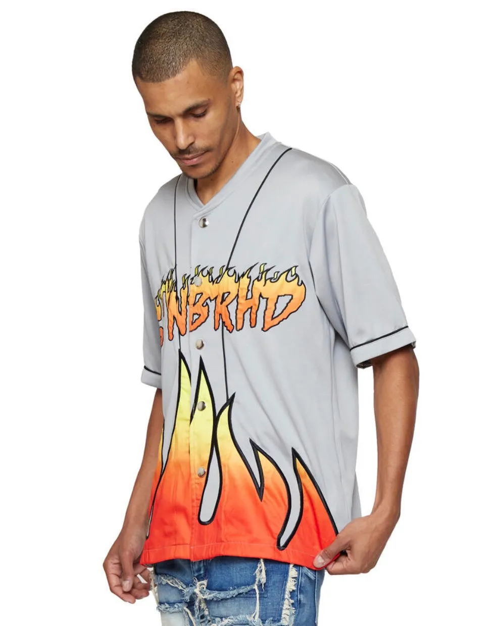 Flames Woven Button Down Jersey