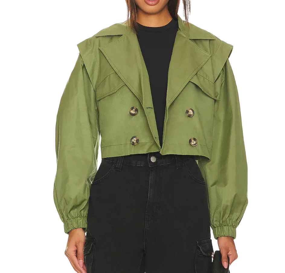 Free People Green Looking Glass Cropped Trench Coat UK S