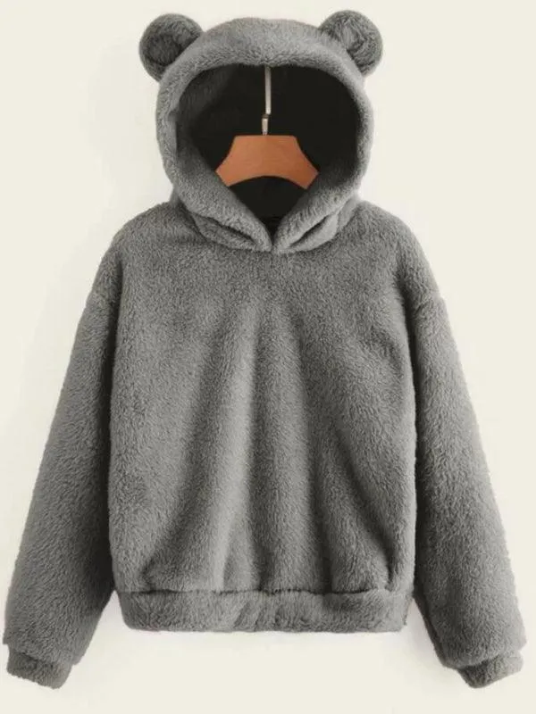 Fur Bunny Ear Women Hoodie