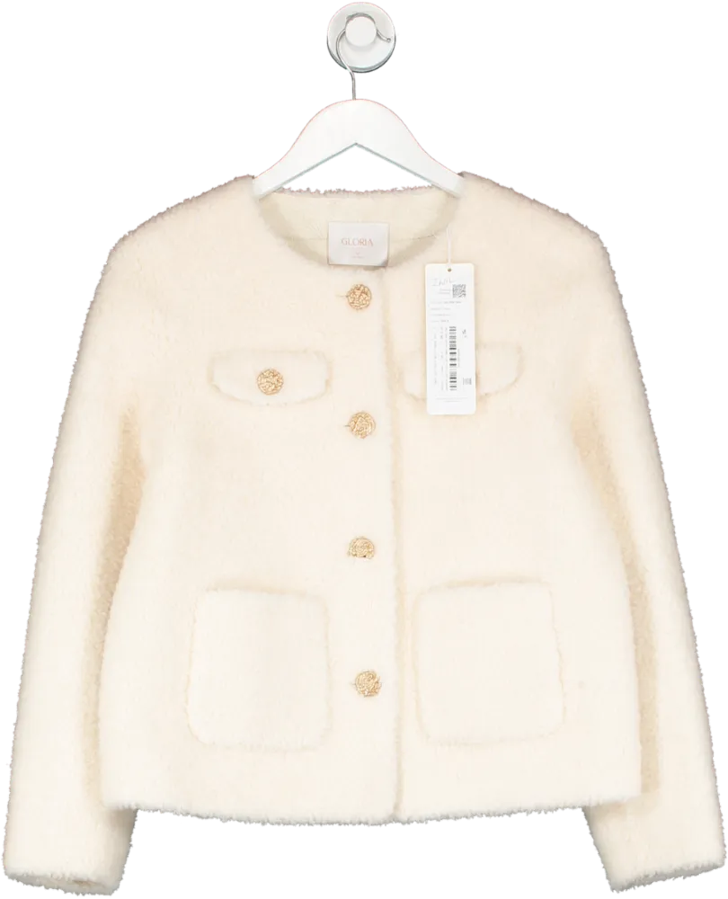 Goelia Cream Lambs Wool Round Neck Cropped Jacket UK M