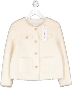 Goelia Cream Lambs Wool Round Neck Cropped Jacket UK M