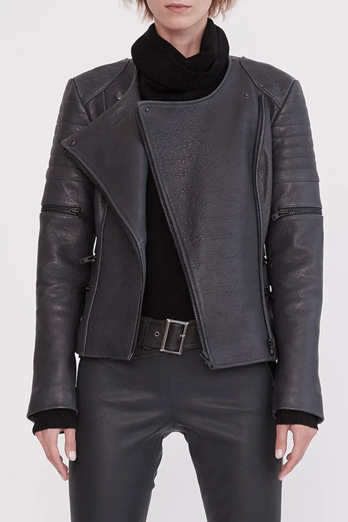 Greenwich Street Motor Jacket in Bubble Ink Leather