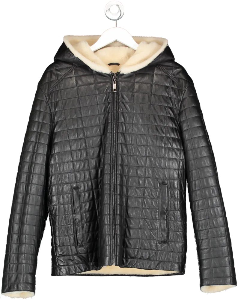 Helmsman Collection Black Luxury Quilted Leather Hooded Jacket With Shearling Lining UK 50"