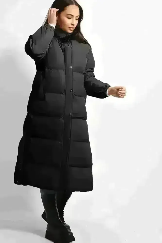 High Neck Quilted Opening Sides Midi Puffer Parker Jacket