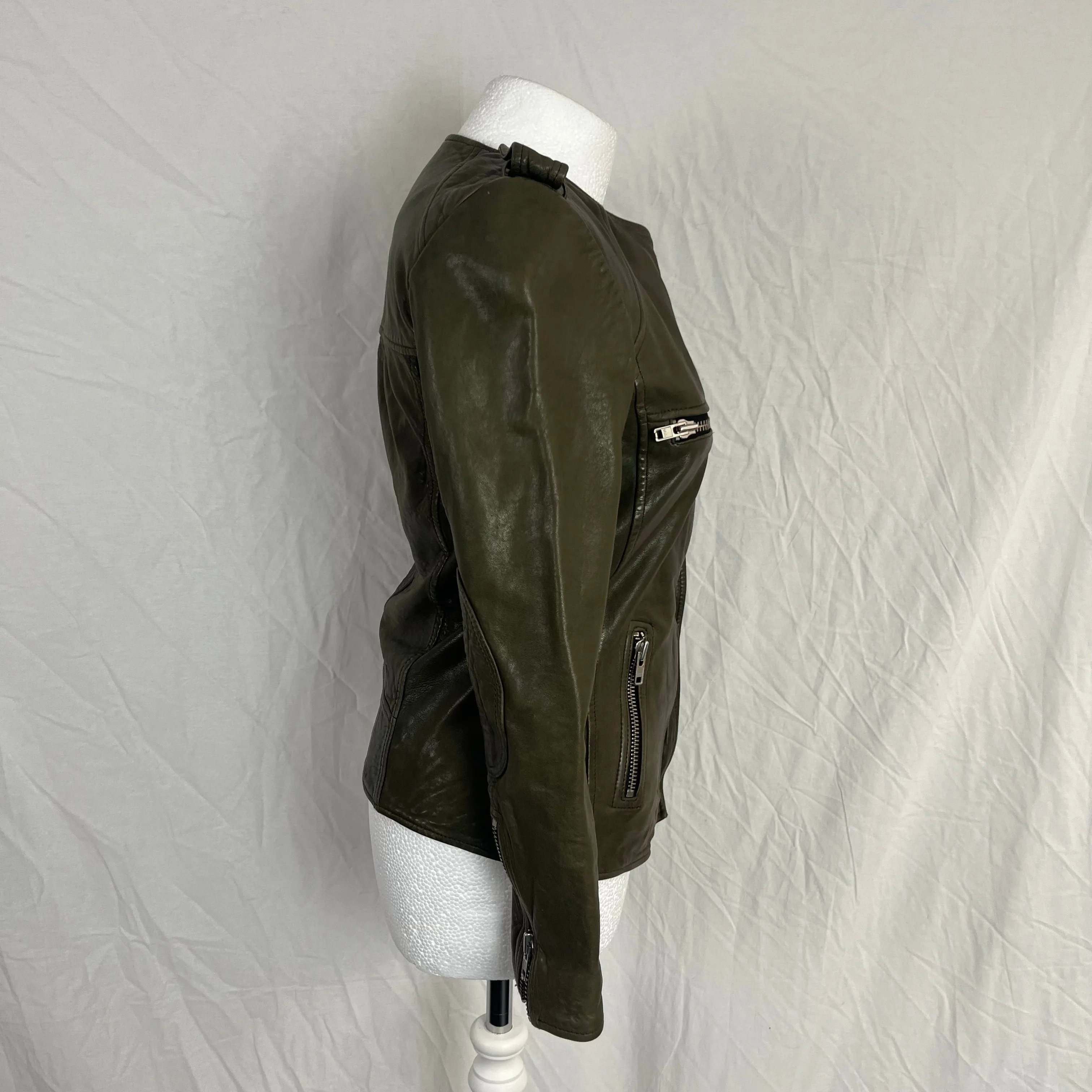 Isabel Marant Etoile Khaki Leather Biker Jacket XXS