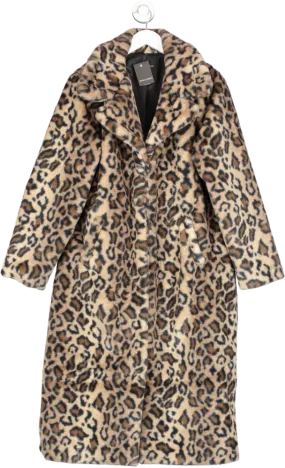 JD.Williams Brown Leopard Faux Fur Coat UK 16