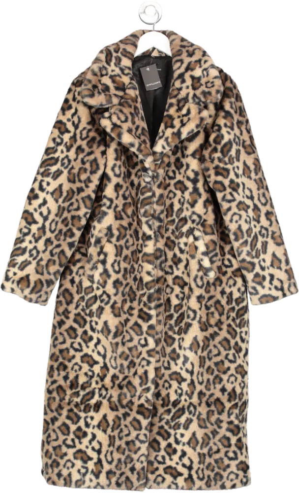 JD.Williams Brown Leopard Faux Fur Coat UK 16