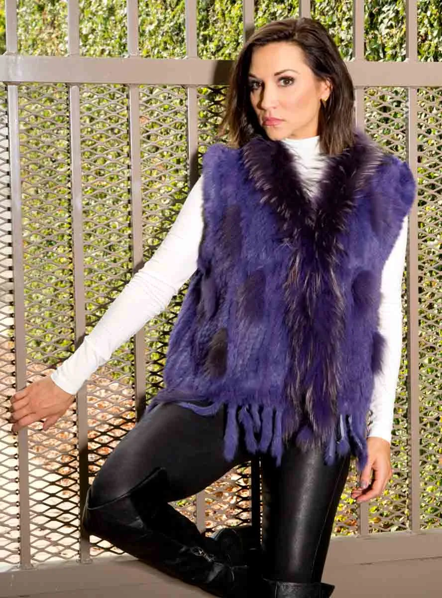 Knitted Rabbit Fur Vest with Raccoon Fur inserts