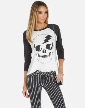 Lauren Moshi Womens Kenya Electric Skull Graphic Baseball Tee - Stylish Casual Top with Unique Design