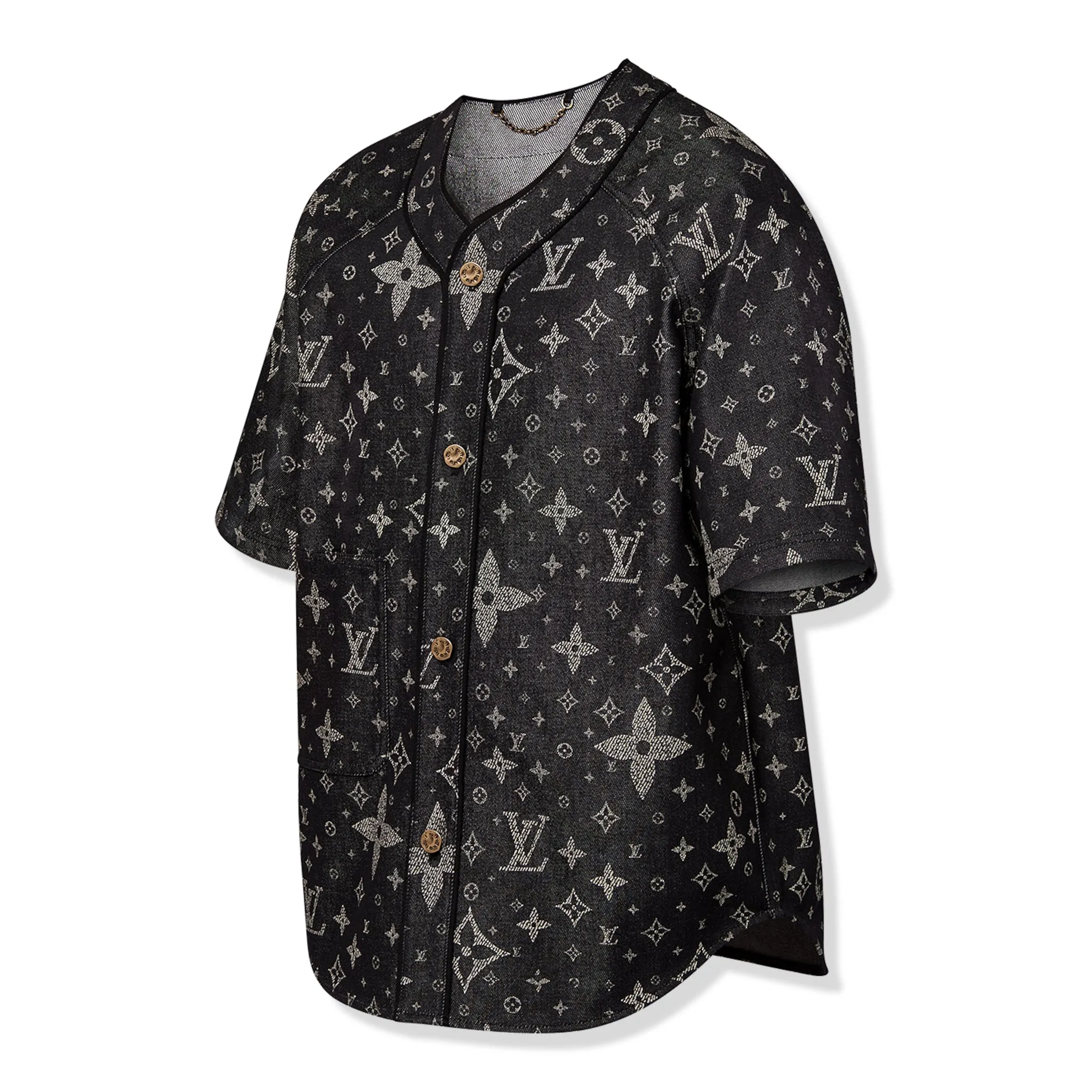 Louis Vuitton Monogram Denim Black Baseball Shirt