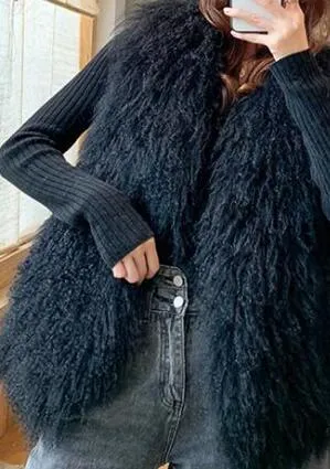 Luxury Thick Warm Mongolia Sheep Fur Vest Customize Size Oversize Big Size Women New Winter Hot V neck Sexy Fur Coat tsr801