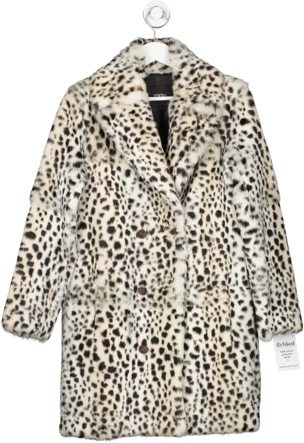 Luxurious Maje Beige, Black & White Rabbit Fur Animal Print Coat - UK Size XS