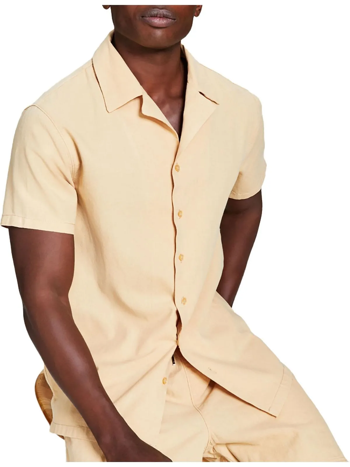 Mens Linen Blend Linen Button-Down Shirt