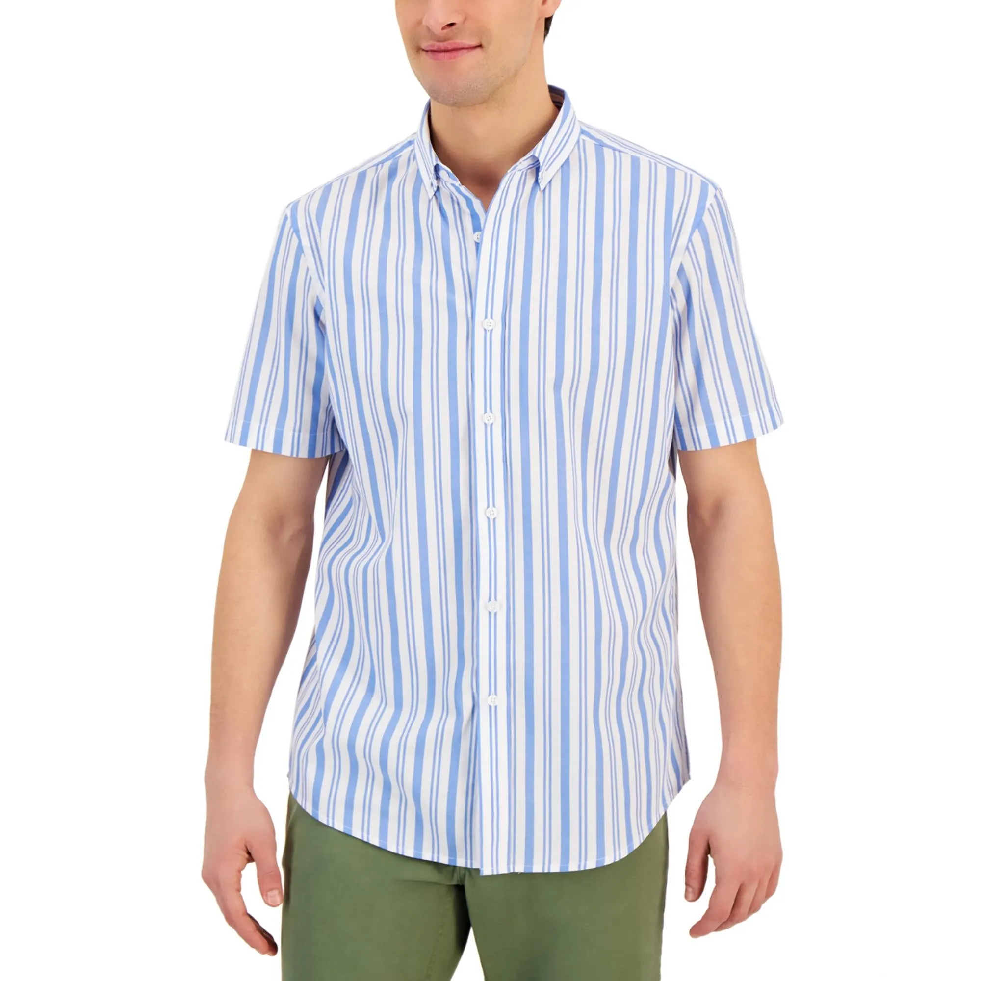 Mens Striped Woven Button-Down Shirt