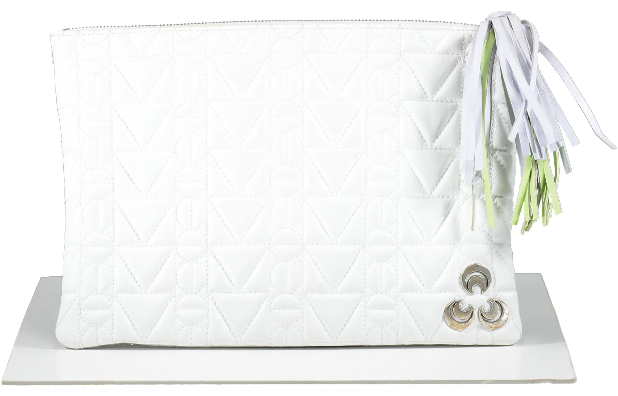 Misela Istanbul White Quilted Clutch Bag With Tassel