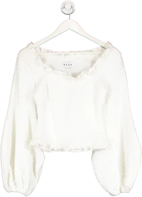 Nala White Quilted Oversize Sleeve Top UK XS