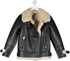 New Look Black Aurora Cross Front Faux Fur Jacket UK 12